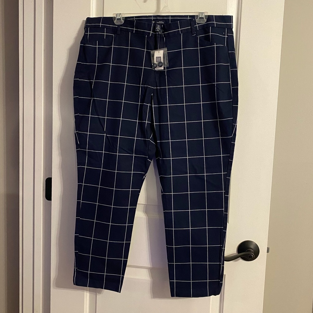 GAP Navy Blue Windowpane Plaid Women’s Pants Size 18